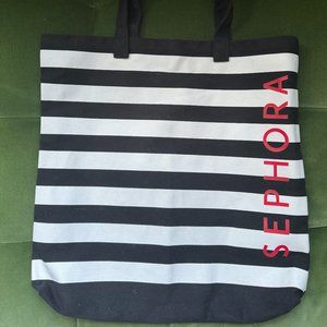 Sephora Canvas Tote, Black/White Striped